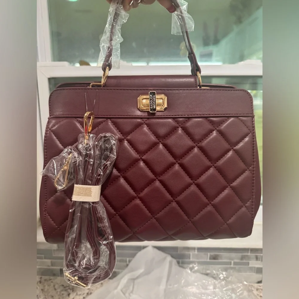 🆕Badgley Mischka Quilted Maroon Satchel w/ long strap